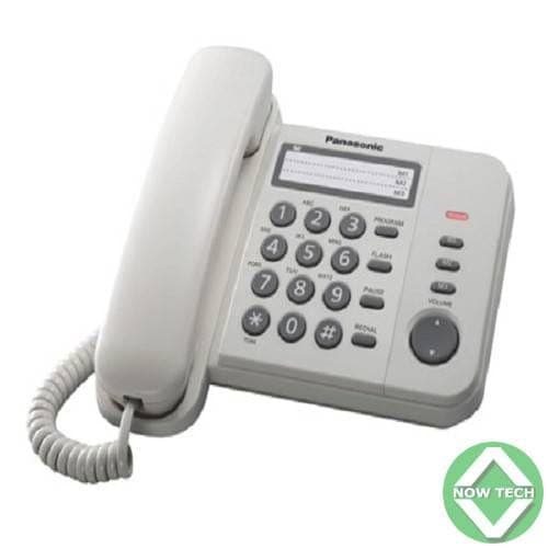 Type du produit : Téléphone fixe Marque: Panasonic Modèle : KX-TS520MX Lieu de composition : Base Modes de composition : Pulsation, tonalité Réglage du volume : Oui Réglage de la sonnerie : 3 niveaux