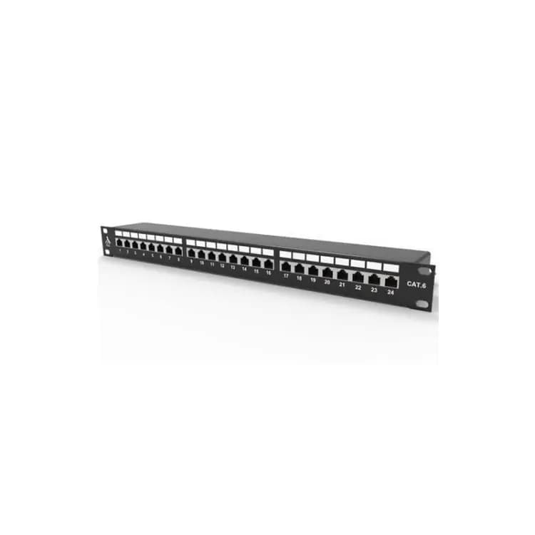 Nom du produit : panneau de dispositif transdermique de 19 pouces, RJ45, 24 ports CAT6 Marque : AICO Couleur : Noir Capacité (U) : 1 Catégorie: Rack - Bays Nombre de ports: 24 ports de PTT Nombre de p