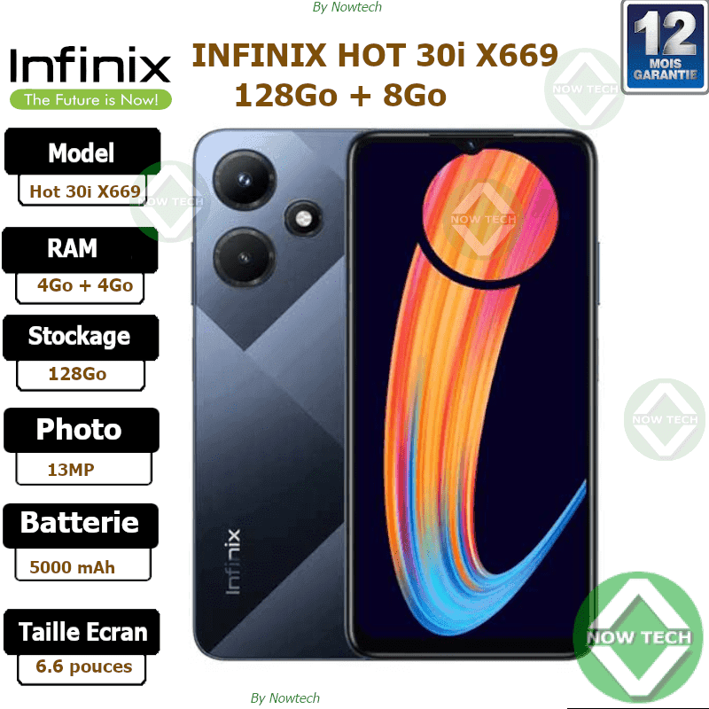 Téléphone Infinix Hot 30i 128Go/8Go 2 Sim 13MP bon prix en vente au cameroun