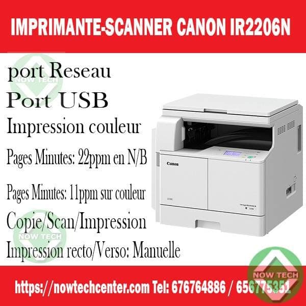 Imprimante photocopieuse scanner Canon ImageRUNNER IR 2206N port réseau RJ45- en vente au Cameroun bon prix