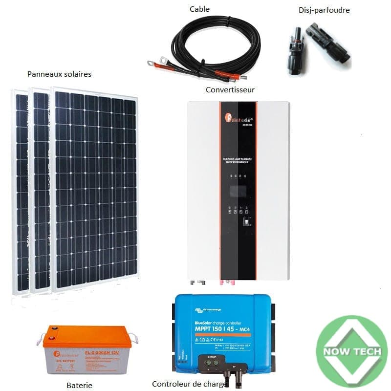 Kit solaire 05 Panneaux de 260W puissance 3kva avec Batterie lithium 220Ah