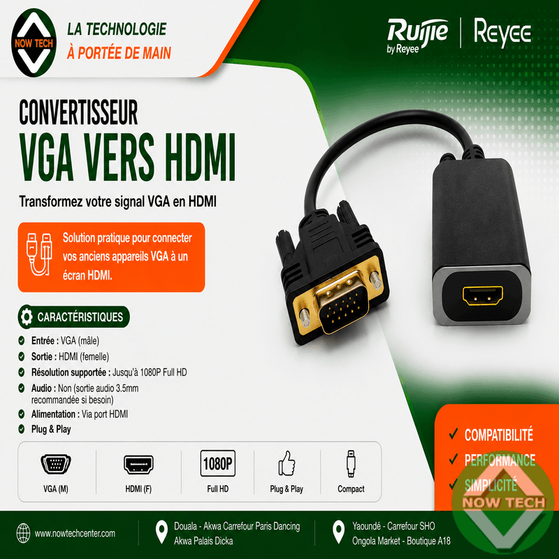Convertisseur VGA mâle vers HDMI femelle bon prix en vente