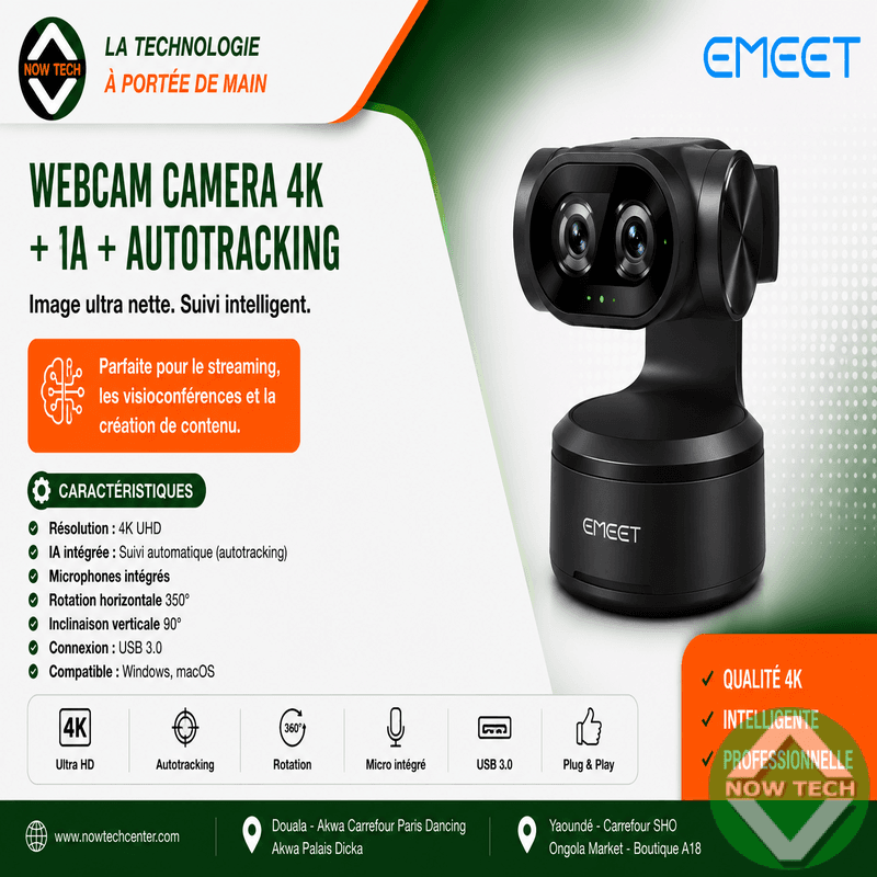 Webcam EMCET 4K + IA + Auto Tracking bon prix en vente