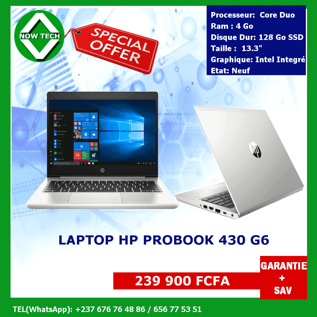 laptop hp probook 430 G6 intel dual core-4205U 4 Go de ram 256 Go SSD bon prix moins cher en vente au Cameroun