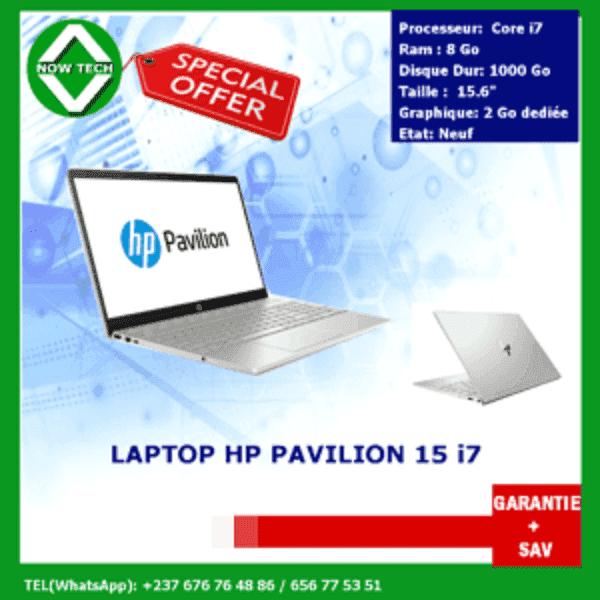 Laptop HP pavilion 15 core i7 8 Go de Ram, 1000 Go de disque dur, 15.6" , 2 Go memoire graphique dédiée en vente au Cameroun